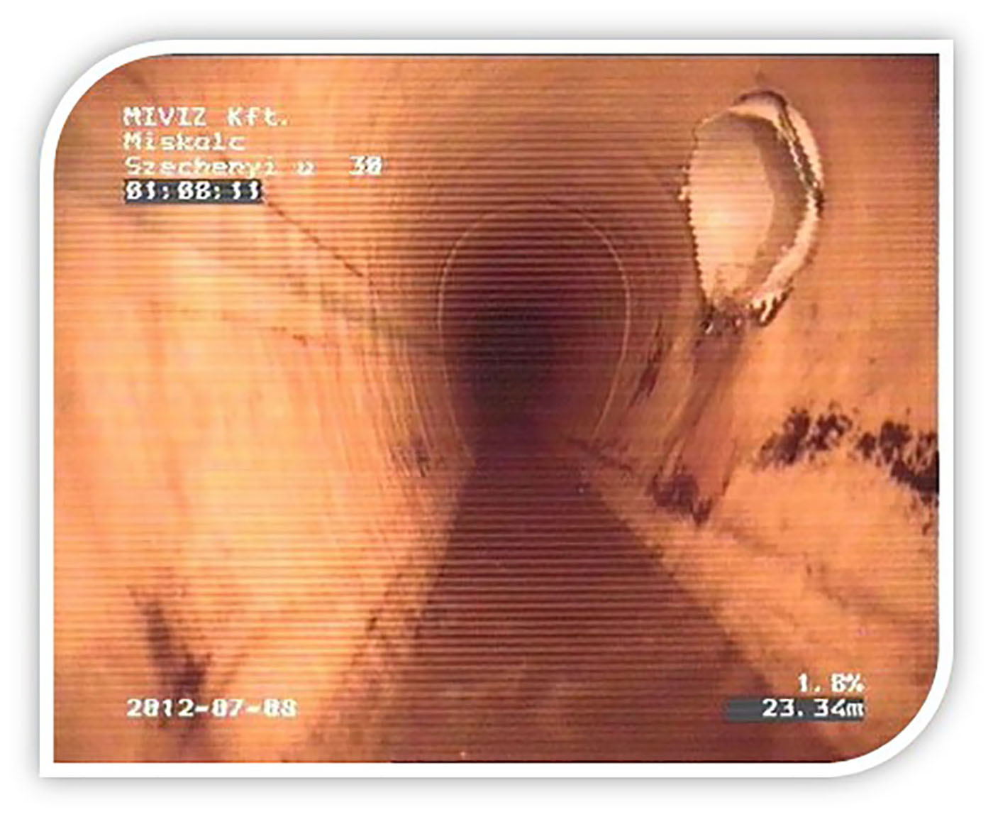 Tojás szelvényű csatorna belülről, ipari kamerás vizsgálat